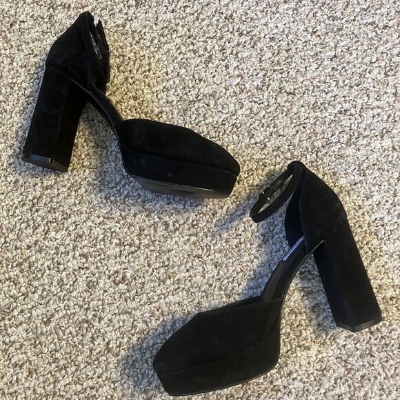 Steve Madden Truth Black Platform High Heel Shoes Size 8 M Ankle Strap Y2K Suede - Picture 3 of 9